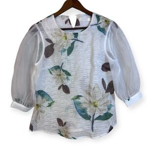 Bysi White Sheer Floral Blouse